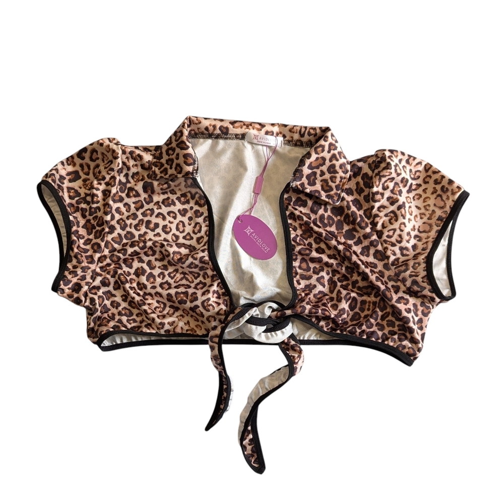 NWT Avid Love leopard print front tie swim top